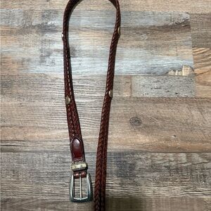 Braided Brown Leather Women’s Belt with Metal Details